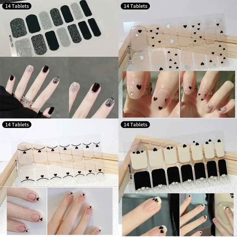 DIY Baking-free Nail Stickers Long-Lasting Solid Color Fresh Flowers In Summer Nail Strips Patch Slider Full Cover Decal.