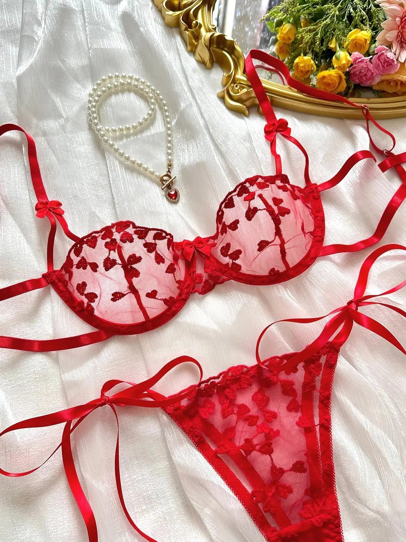 Ellolace Sexy Lingerie For Fine Women Heart-Shaped Embroidery Fairy Exotic Sets Sensual Fantasy Lace Bilizna Onlyfans Outfits.