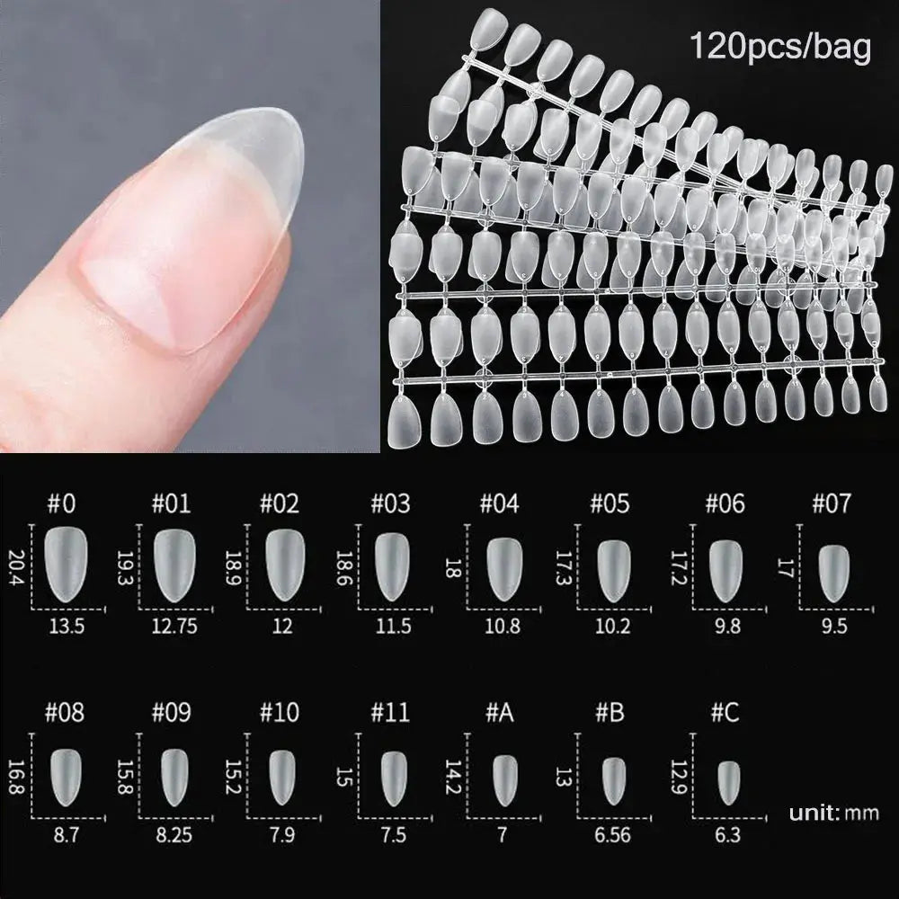 120pcs/bag Matte Press On Nail Tips Soft Full Cover False Nails Oval Almond Sculpted Fake Nail.