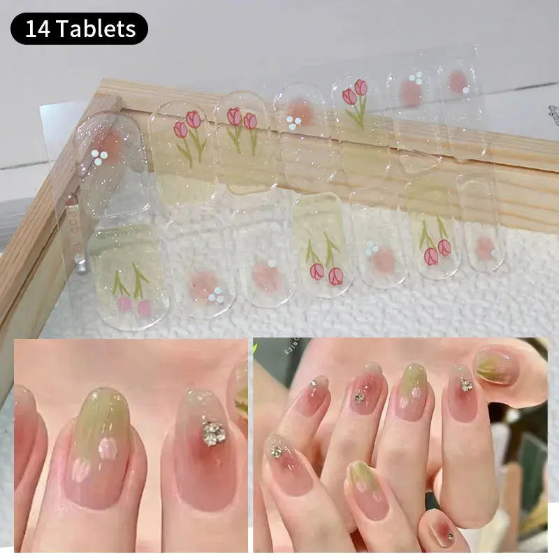 DIY Baking-free Nail Stickers Long-Lasting Solid Color Fresh Flowers In Summer Nail Strips Patch Slider Full Cover Decal.