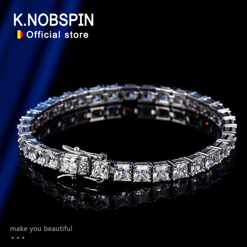 KNOBSPIN 4x4mm Princess Cut Moissanite Tennis Bracelet 925 Pure SilverSPECIFICATIONSBrand Name: knobspinBracelets Type: Chain &amp; Link BraceletsMain Stone: MoissaniteOrigin: Mainland ChinaCertificate: YESItem Weight: 0.4ctMetals TypeJohnny TirakJohnny TirakKNOBSPIN 4x4mm Princess Cut Moissanite Tennis Bracelet 925 Pure Silver Plated 18k