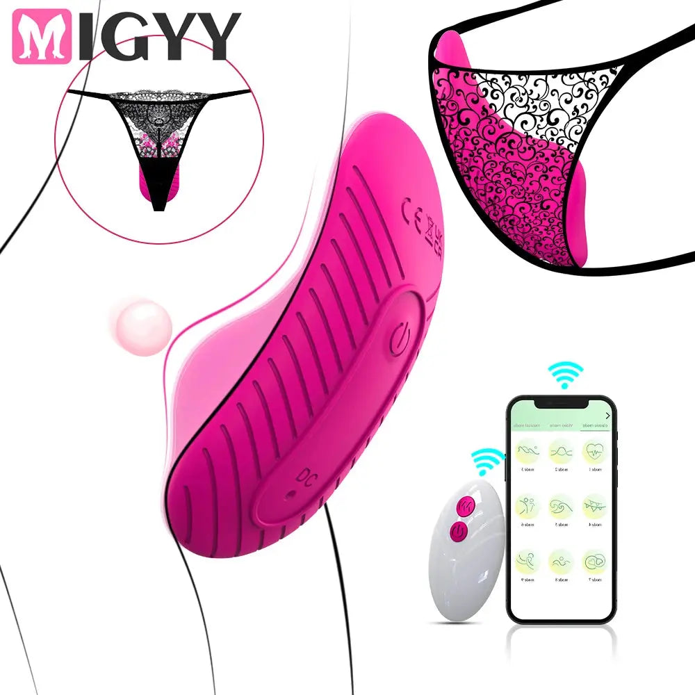 Butterfly Wearable Vibrator Wireless APP Remote Panties Dildo VibratorSPECIFICATIONSBrand Name: MIGYYSexually Suggestive: NoOrigin: Mainland ChinaObscene Picture: NoCommodity Quality Certification: ceMaterial: SiliconeCertification: CEJohnny TirakJohnny TirakButterfly Wearable Vibrator Wireless APP Remote Panties Dildo Vibrator