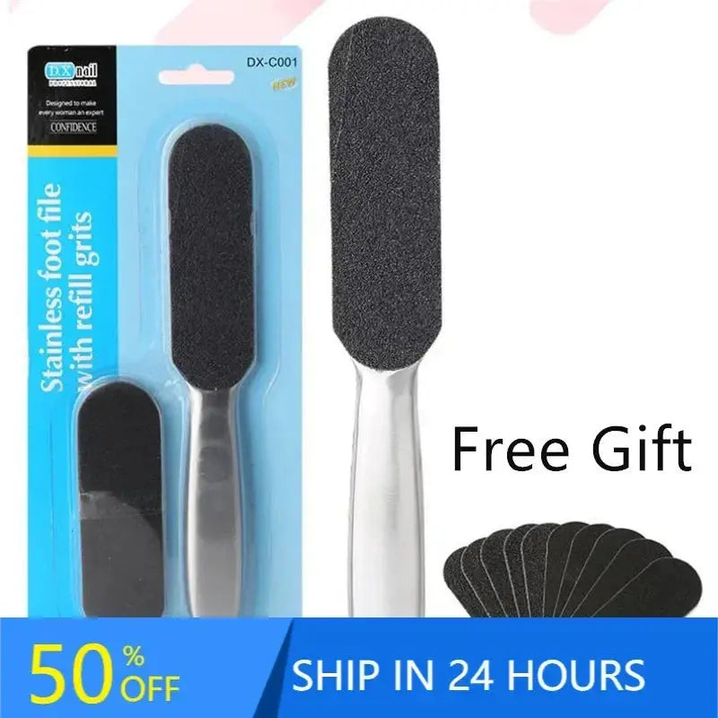 File Callus Remover Foot Files Pedicure Pads Stainless Handle Silencer For Foot Care Tools Replaceable Sandpaper.