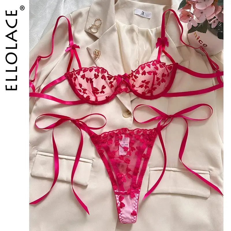 Ellolace Sexy Lingerie For Fine Women Heart-Shaped Embroidery Fairy Exotic Sets Sensual Fantasy Lace Bilizna Onlyfans Outfits.