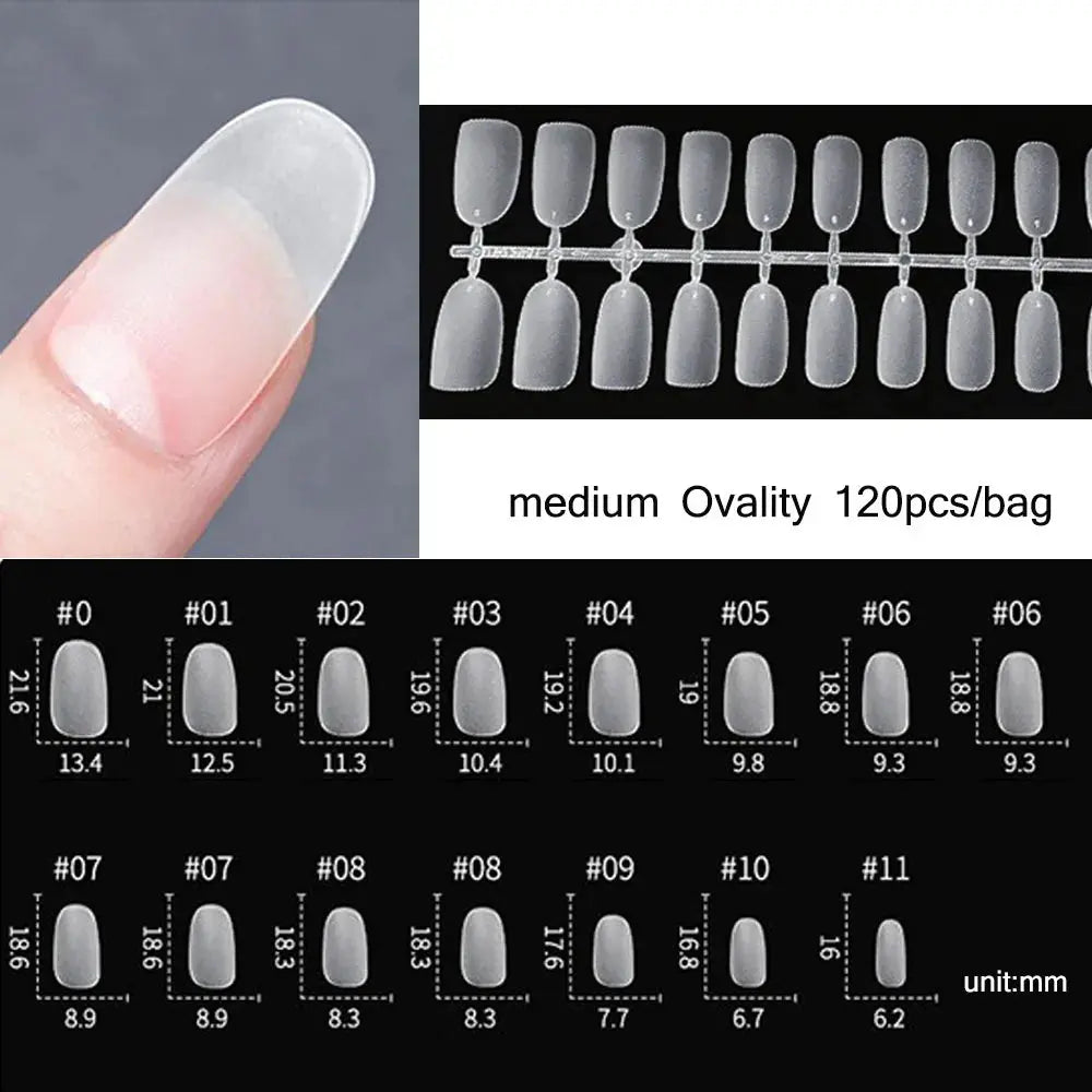 120pcs/bag Matte Press On Nail Tips Soft Full Cover False Nails Oval Almond Sculpted Fake Nail.