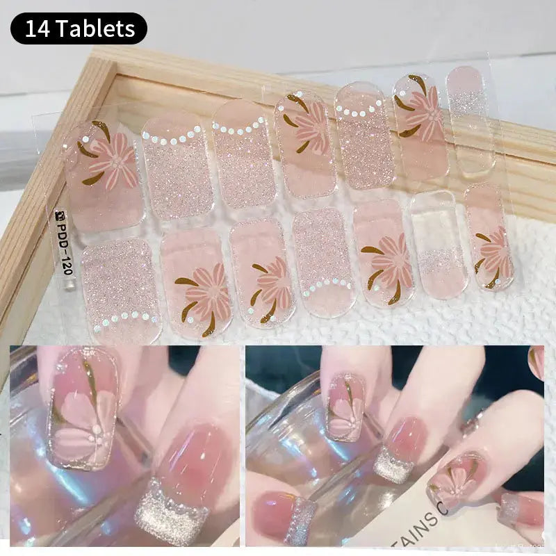 DIY Baking-free Nail Stickers Long-Lasting Solid Color Fresh Flowers In Summer Nail Strips Patch Slider Full Cover Decal.