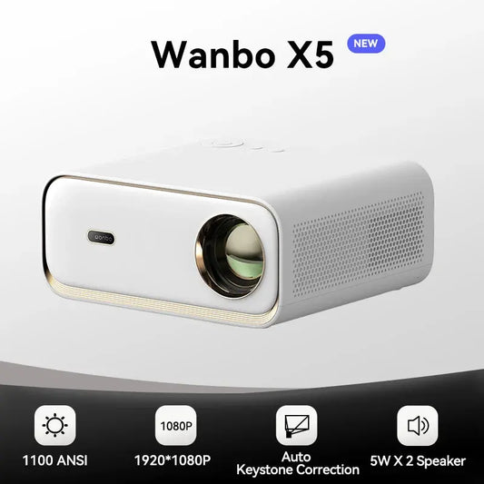 Wanbo X5 Projector 4K 1080P 20000 Lumens 1100ANSI Android 9.0 Dual BanSPECIFICATIONSBrand Name: WANBOWANBO Model: X5Category: ProjectorsKeystone Correction: Electronic CorrKeystone Correction: Auto CorrectionHign-concerned Chemical: NoJohnny TirakJohnny Tirak0 Dual Band Wifi 6 Projetor Office Home Theater Beamer Proyector