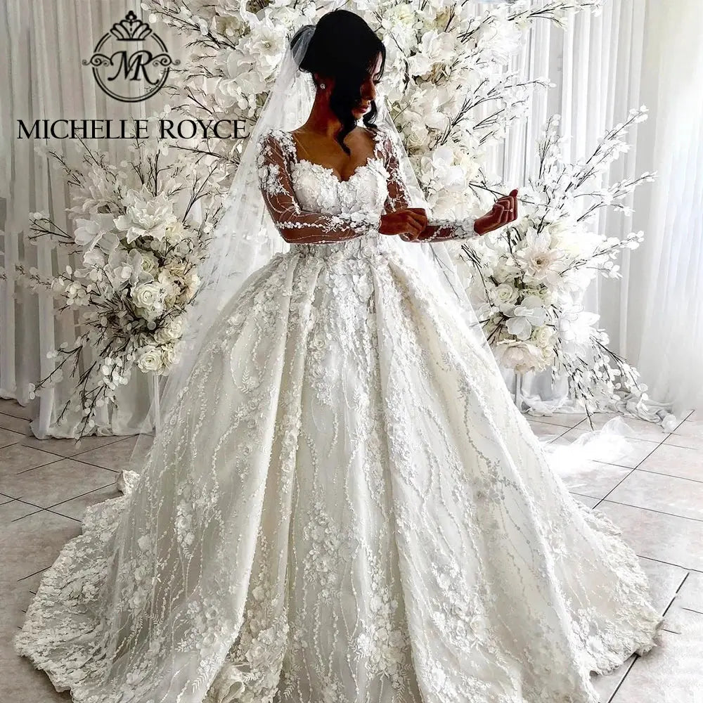 Michelle Royce Luxury Ball Gown Wedding Dresses For Women 2024 SweetheSPECIFICATIONSBrand Name: Michelle RoyceStyle: ExquisiteNeckline: SWEETHEARTSleeve Length(cm): FullTrain: Cathedral/ Royal TrainOrigin: Mainland ChinaCN: JiangsuDresJohnny TirakJohnny TirakWomen 2024 Sweetheart 3D Flowers Long Sleeves Wedding Gown Vestidos De Novia