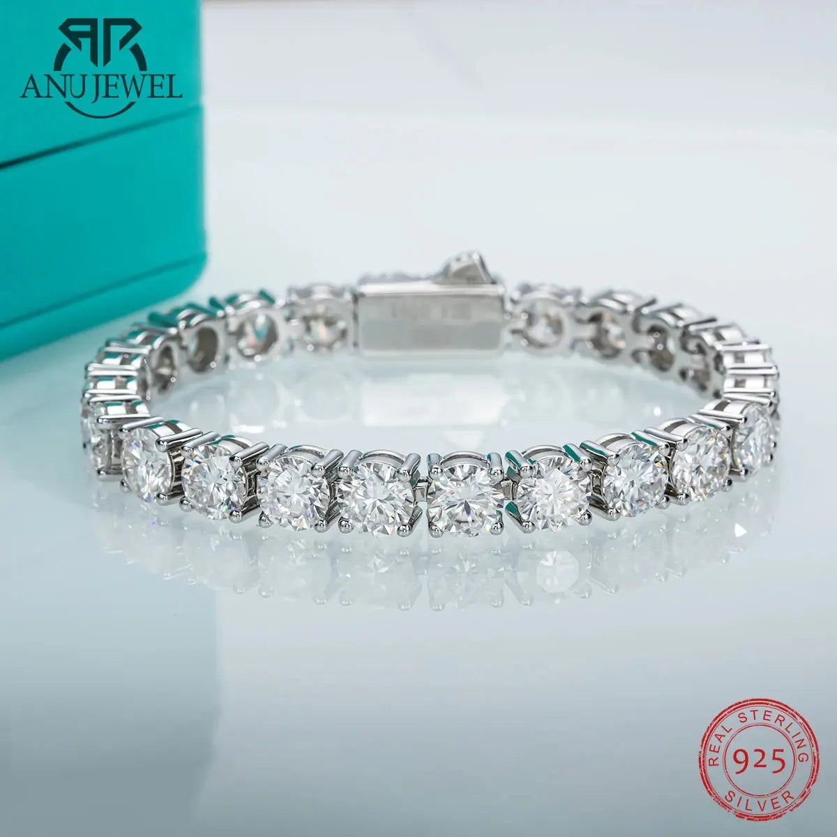 AnuJewel 6.5mm 23-29cttw  D Color Moissanite Diamond Tennis Bracelet On Hand 925 Sterling Silver Wedding Men Bracelets Wholesale.