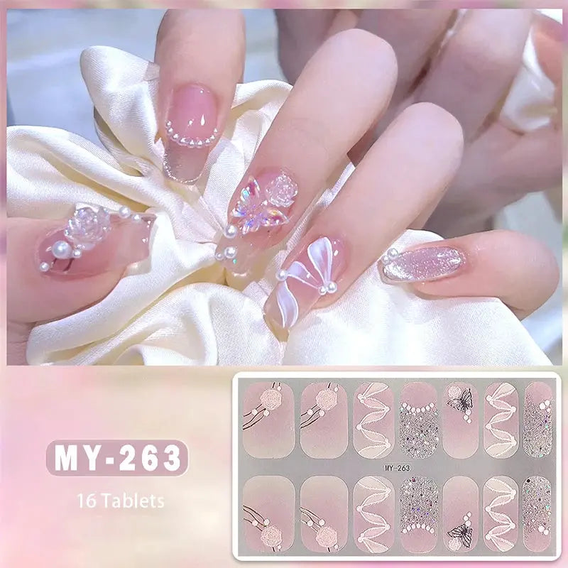 DIY Baking-free Nail Stickers Long-Lasting Solid Color Fresh Flowers In Summer Nail Strips Patch Slider Full Cover Decal.