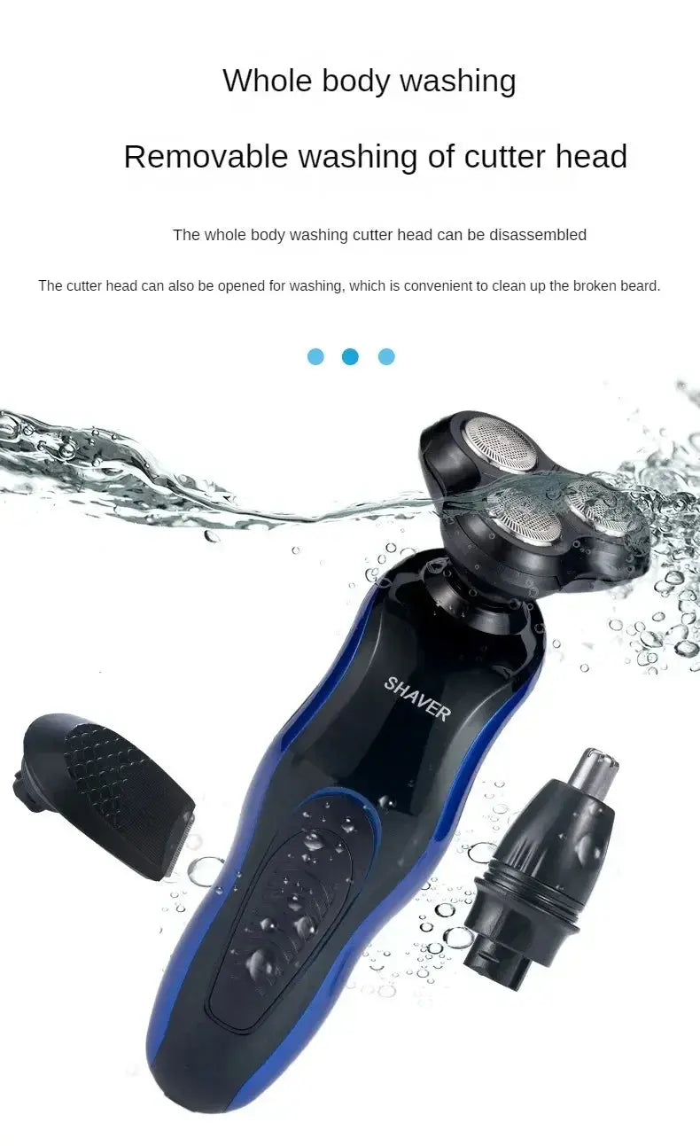 USB Rechargeable Shaver Three-in-one Multifunctional Electric Shaver MSPECIFICATIONSBrand Name: NoEnName_NullGender: MaleOrigin: Mainland ChinaItem Type: RazorArticle number: Three in onePower supply mode: Charging typeBattery life: MoJohnny TirakJohnny TirakMultifunctional Electric Shaver Men'