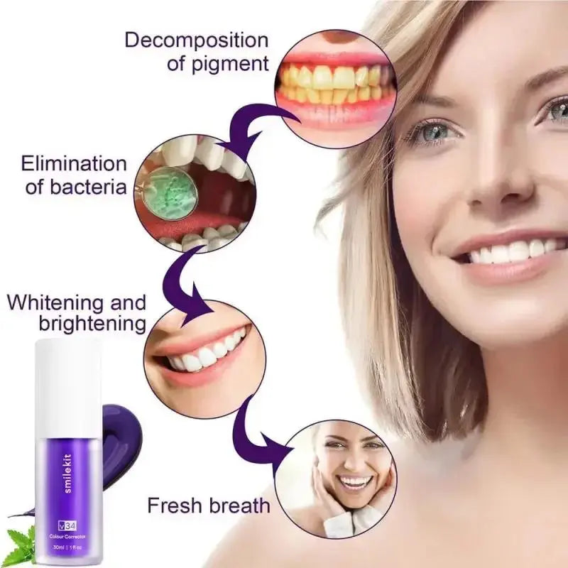 30ml V34 SmileKit Purple Toothpaste Removes Tartar Clean Oral Hygiene SPECIFICATIONSBrand Name: SmileKitOrigin: Mainland ChinaItem Type: ToothpasteNumber of Pieces: COMBONET WT: 30gAge Group: adultsChoice: yessemi_Choice: yesJohnny TirakJohnny Tirak30ml V34 SmileKit Purple Toothpaste Removes Tartar Clean Oral Hygiene Fresh Breath Whitening Teeth Care Products