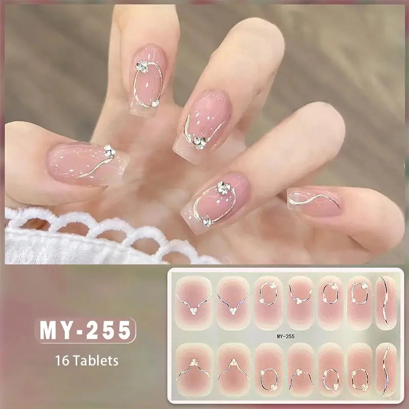 DIY Baking-free Nail Stickers Long-Lasting Solid Color Fresh Flowers In Summer Nail Strips Patch Slider Full Cover Decal.