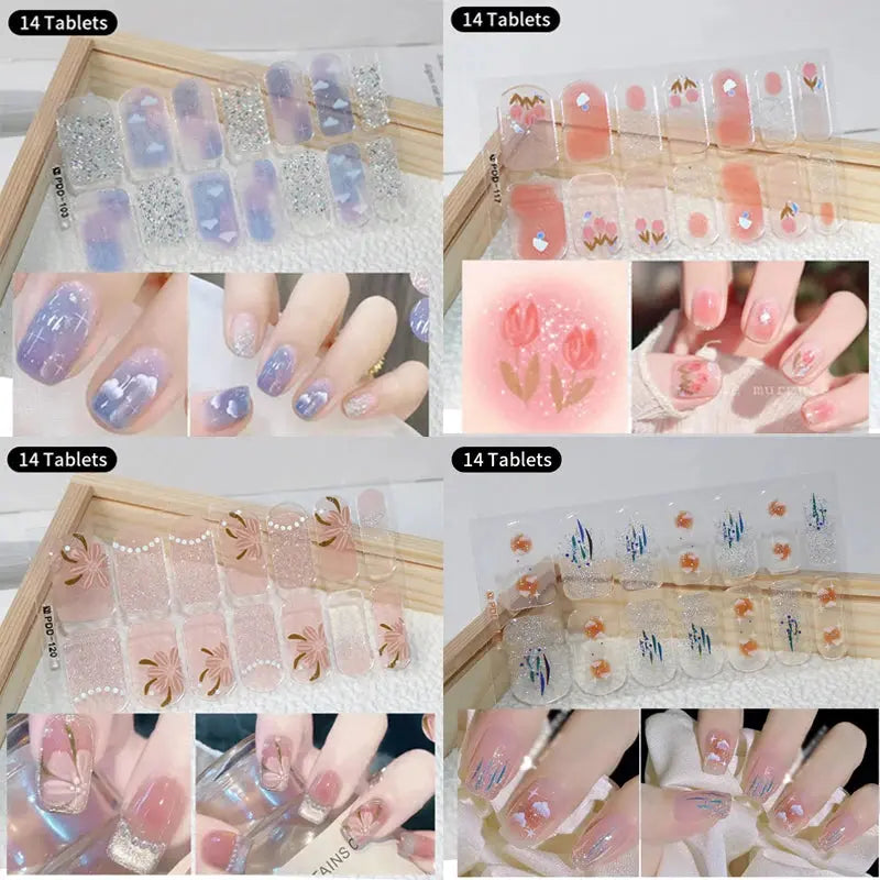 DIY Baking-free Nail Stickers Long-Lasting Solid Color Fresh Flowers In Summer Nail Strips Patch Slider Full Cover Decal.