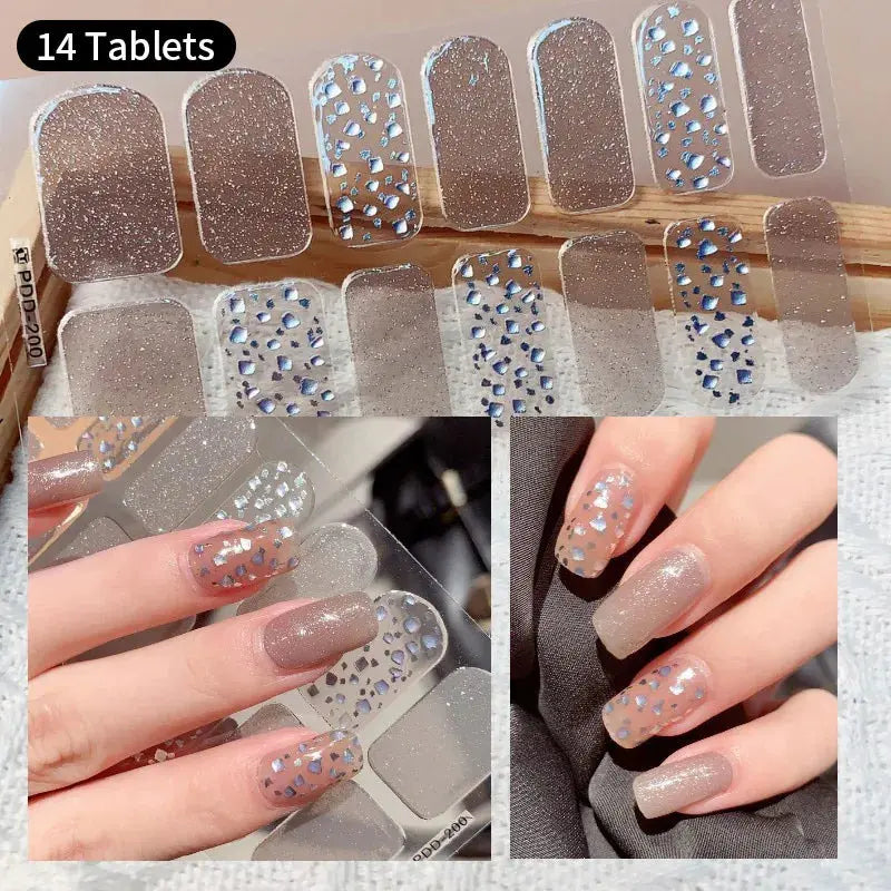 DIY Baking-free Nail Stickers Long-Lasting Solid Color Fresh Flowers In Summer Nail Strips Patch Slider Full Cover Decal.