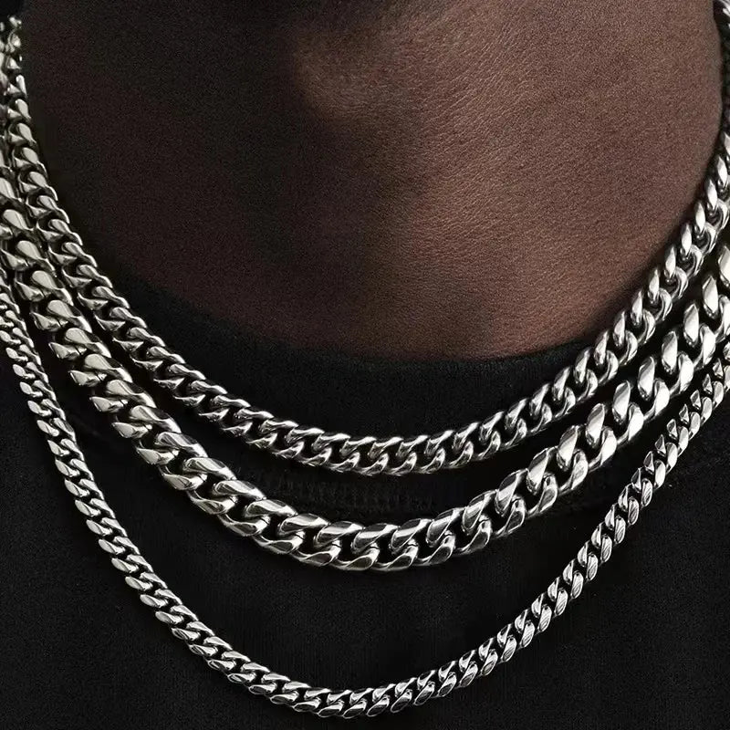 Basic Punk Stainless Steel 3,5,7mm Curb Cuban Necklaces For Men Women Black Gold Color Link Chain Chokers Solid Metal Jewelry.