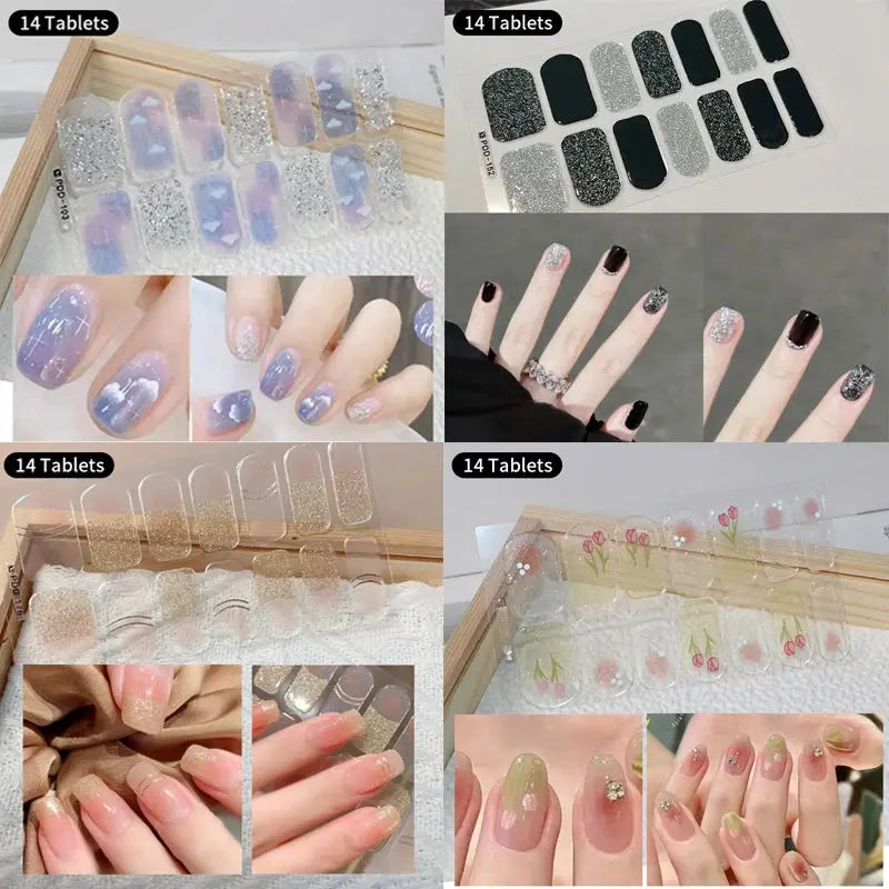 DIY Baking-free Nail Stickers Long-Lasting Solid Color Fresh Flowers In Summer Nail Strips Patch Slider Full Cover Decal.