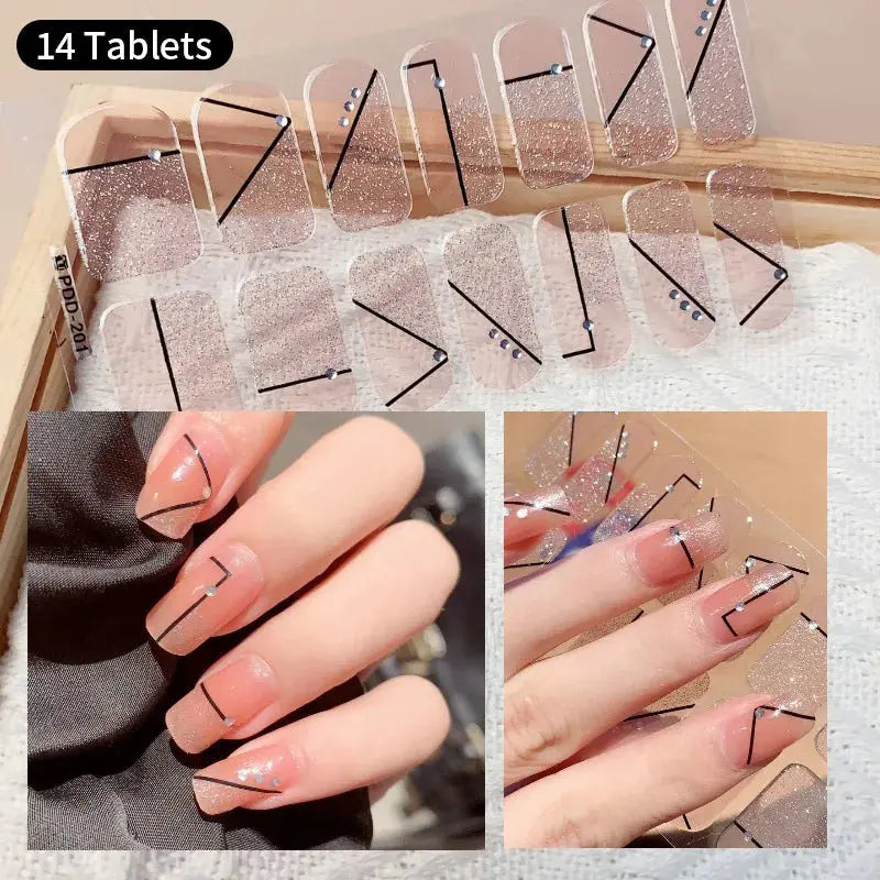 DIY Baking-free Nail Stickers Long-Lasting Solid Color Fresh Flowers In Summer Nail Strips Patch Slider Full Cover Decal.