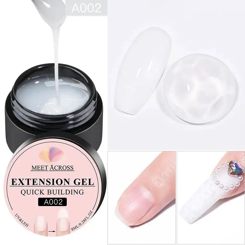 MEET ACROSS 7ml Clear Non Stick Hand Solid Extension Nail Gel Polish CSPECIFICATIONSBrand Name: MEET ACROSSIngredient: ResinOrigin: Mainland ChinaHign-concerned Chemical: NoneNumber of Pieces: One UnitVolume: 10mlModel Number: Q52305-1Johnny TirakJohnny TirakStick Hand Solid Extension Nail Gel Polish Carving Flower Nail Art Building UV Gel Acrylic Varnish