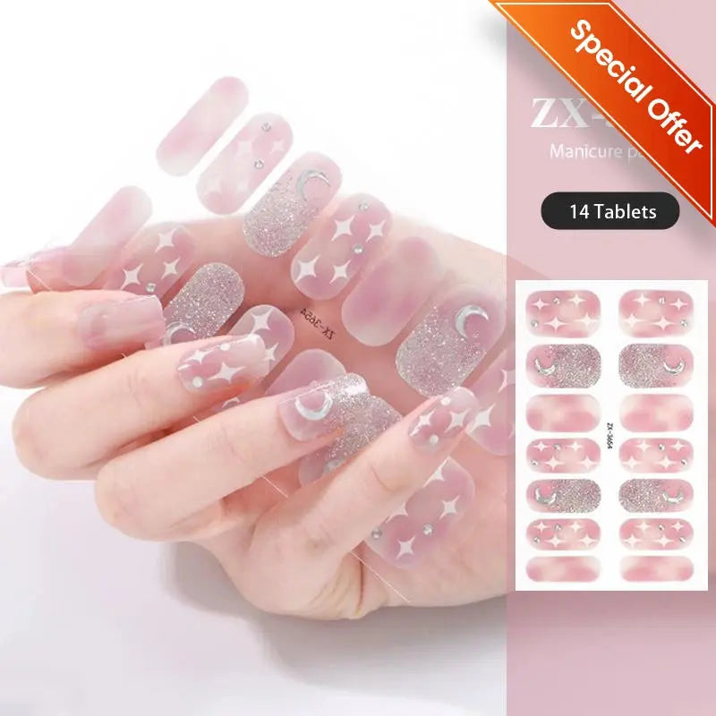 DIY Baking-free Nail Stickers Long-Lasting Solid Color Fresh Flowers In Summer Nail Strips Patch Slider Full Cover Decal.